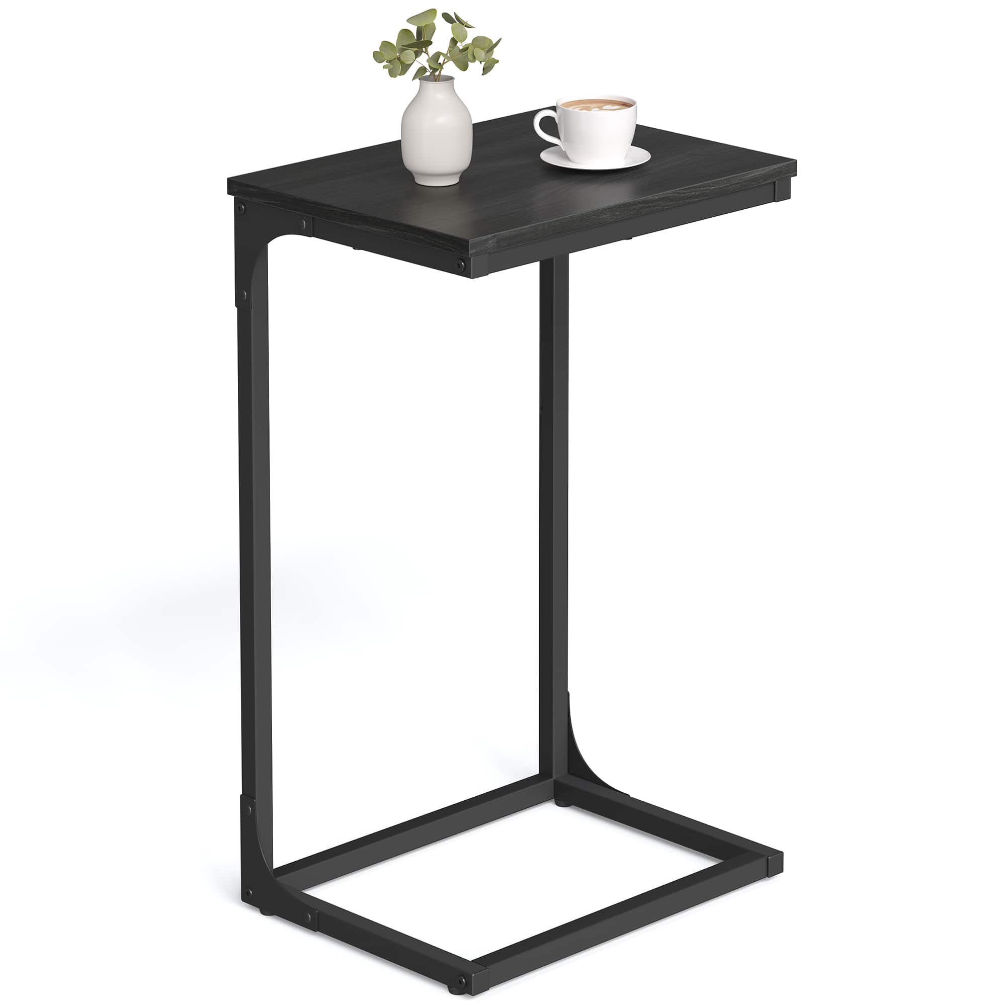 Songmics Home - C-Shaped End Table, Side Table for Sofa, Couch Table with Metal Frame, Small TV Tray Table for Living Room, Bedroom - Ebonized Oak Finish and