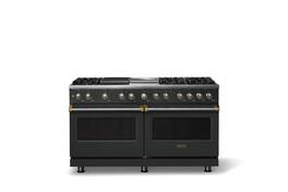 Viking - 60"W. 8 Burner Pro 5 Series 9.4 Cu. Ft. Freestanding Sealed Dual Fuel ConvectionRange with Brushed Brass Trim - Antique Bronze