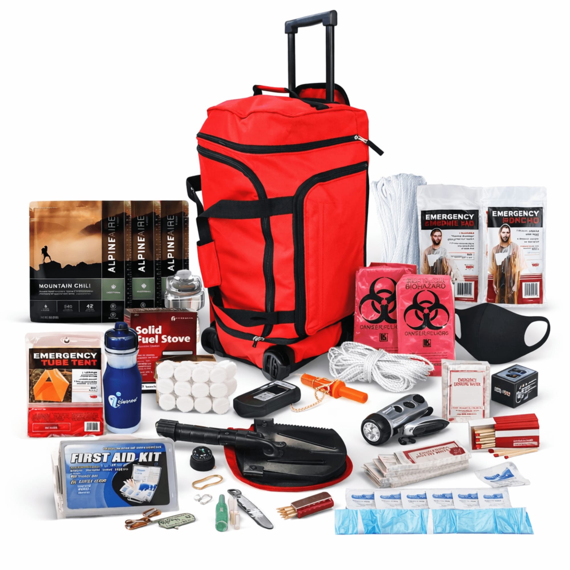 JupiterGear - WSK 14-Day Deluxe Food Storage Emergency Survival Kit with Rolling Bag - Red