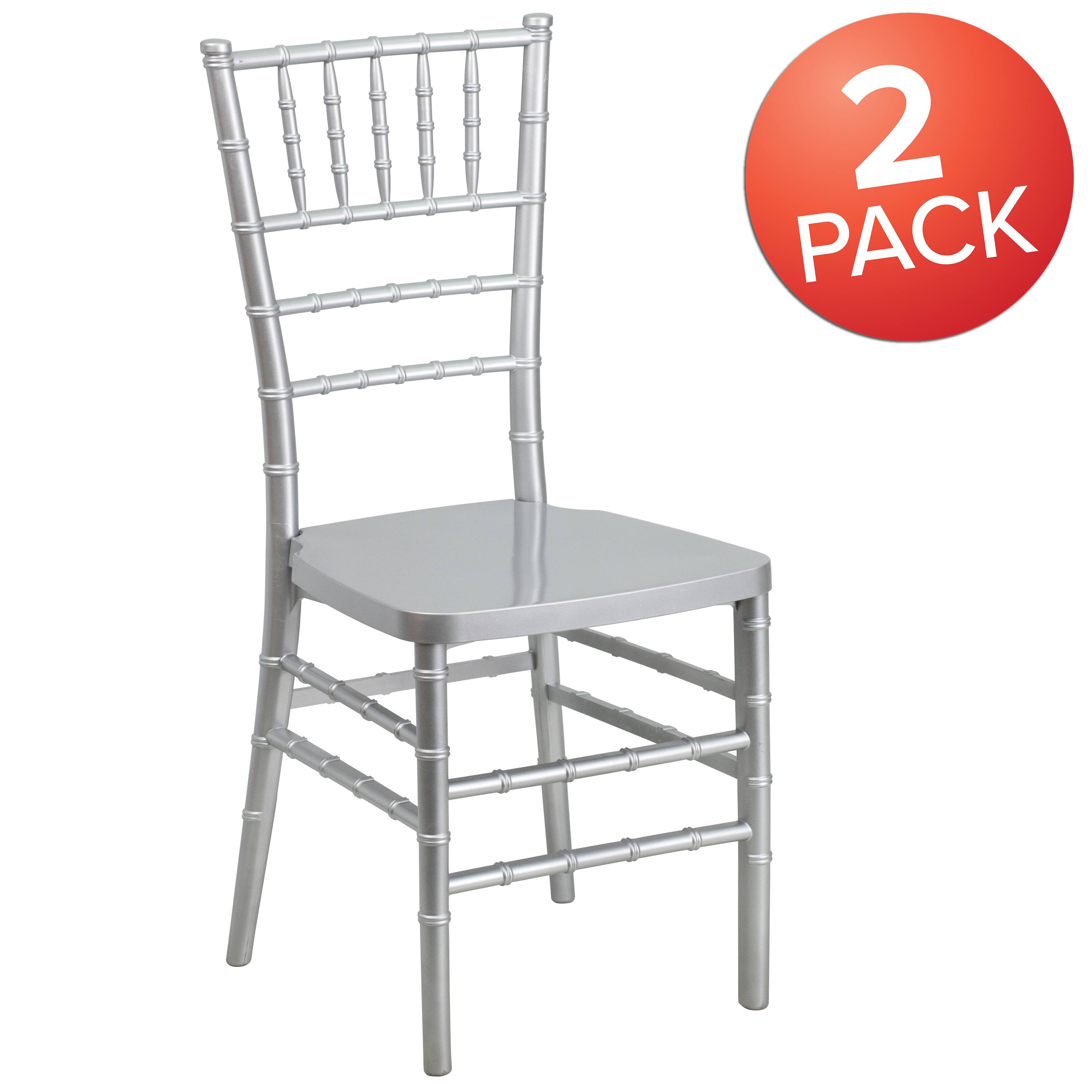 Alt View 1. Emma + Oliver - 2 Pack PREMIUM Resin Stacking Chiavari Chair - Silver.