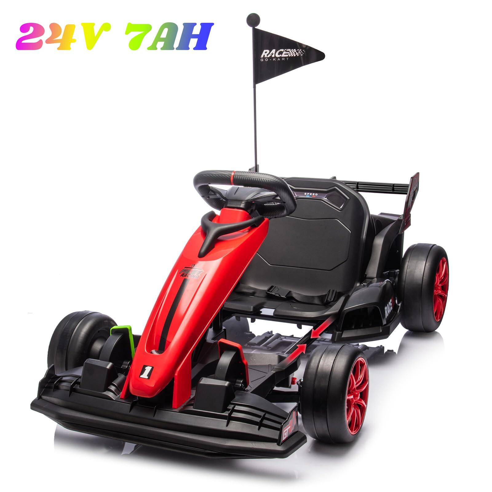 GARVEE - Electric Drifting Go Kart 24V, 7.5MPH, Adjustable Seat, 2*200W Motors, Kids Teens - Red