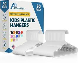 Lifemaster - Kids Clothes Hangers – 30-Pack, 11.6" Plastic Hangers with Shoulder Notch, Space-Saving, Holds 5 lbs - White
