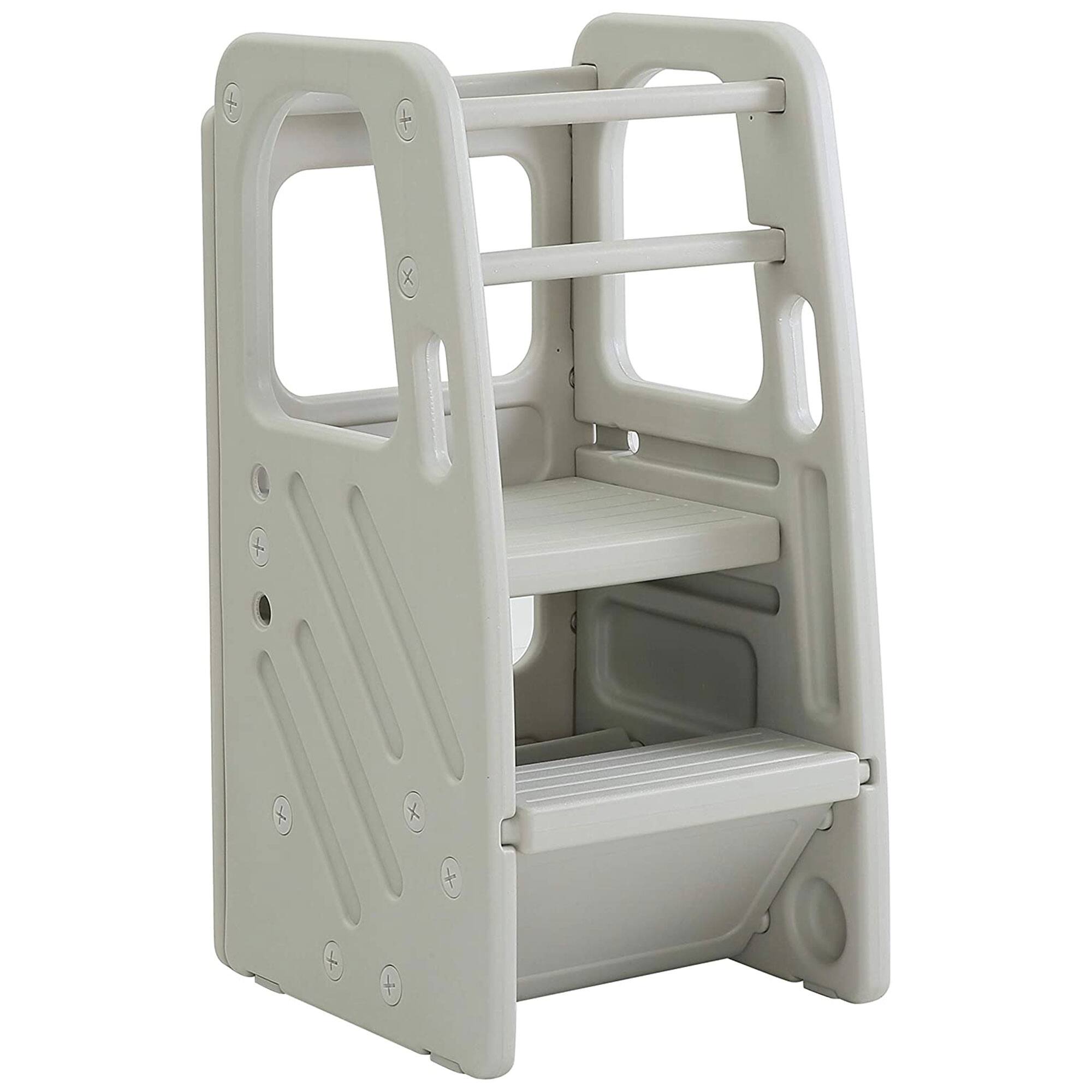 Front. SDADI - SDADI Kids Durable Plastic Step Stool with 3 Adjustable Heights, Light Gray - Light gray.
