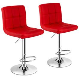 Ecooso - Set of 2 Adjustable Swivel Bar Stools with Square Back and Footrest for Counter - Red