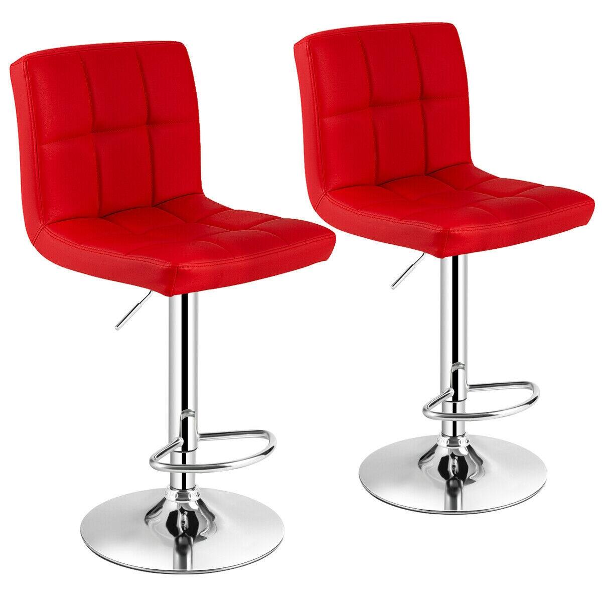 Front. Ecooso - Set of 2 Adjustable Swivel Bar Stools with Square Back and Footrest for Counter - Red.