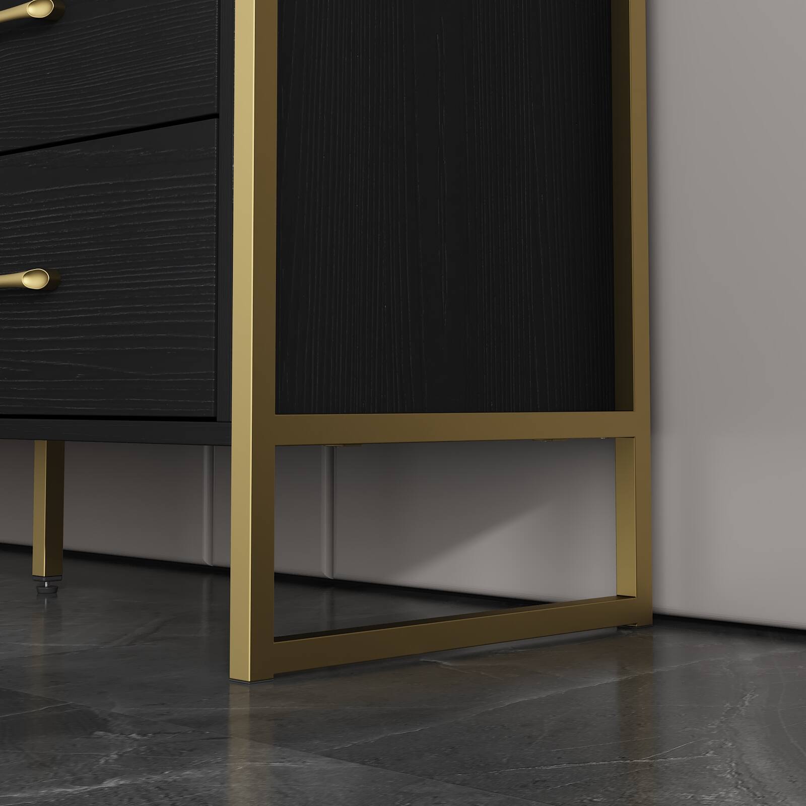 Alt View 1. FUFU&GAGA - FUFU&GAGA 9 - Drawer Horizontal Dresser – Black & Gold Accent Storage for Bedroom & Living Room - Black.