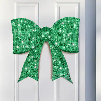 Front. Winado - 28in Christmas Pre-lit Giant Bowknot Lighted Metal Frame Decoration with LED Lights for Outdoor Yard - Green.