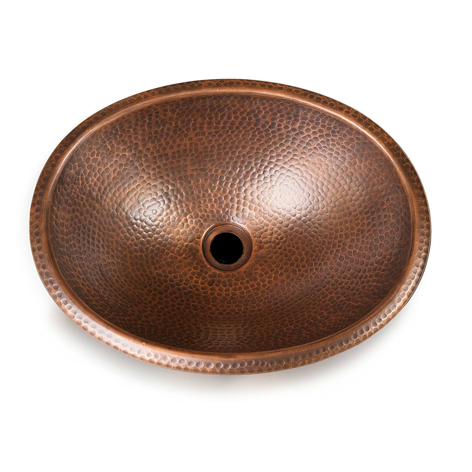 Angle. Hivvago - Hammered Copper Oval Bathroom Sink Vessel 17 x 13 inch - Copper.