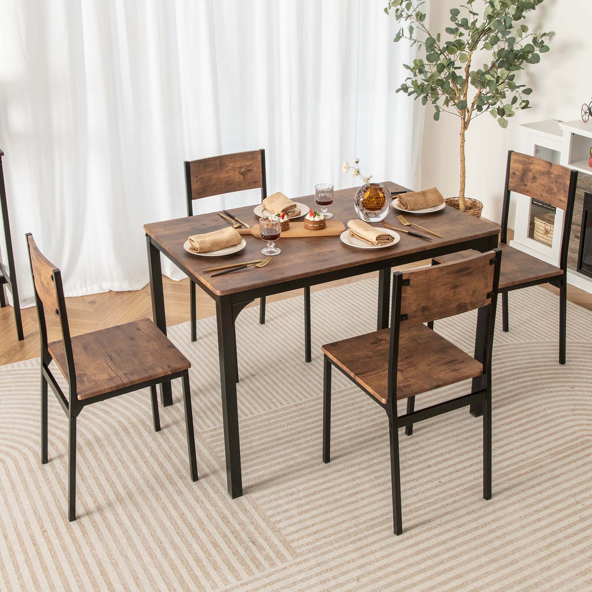 Angle. Costway - 5 Piece Dining Table Set Industrial Style Kitchen Table & Chairs for 4 Brown - Rustic Brown.