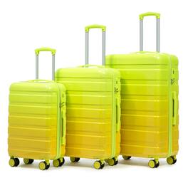 Ropilly - Three Piece Luggage Set Hardside Spinner Luggage Gradient Color Suitcase with Combination Lock Yellow Green - Yellow/Green