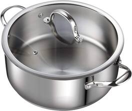 Cooks Standard - Classic 7qt S/S Large Dutch Oven Casserole W/Glass Lid, for Soup, Stew, Chili & Pasta, Compatible with All Stovetops - Stainless Steel