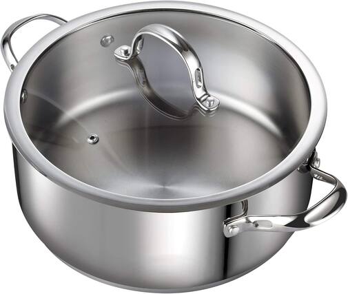 Front. Cooks Standard - Classic 7qt S/S Large Dutch Oven Casserole W/Glass Lid, for Soup, Stew, Chili & Pasta, Compatible with All Stovetops - stainless steel.