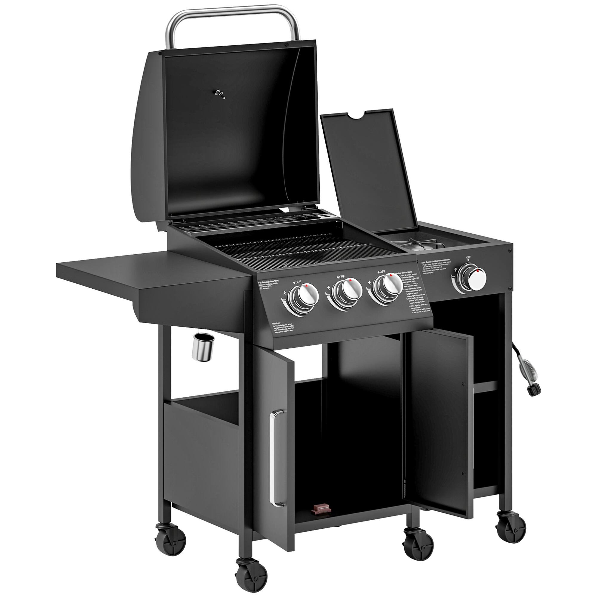 Alt View 1. GOODSILO - Premium Outdoor Gas Grill with Side Burner and Foldable Side Tables for Versatile Cooking and Convenient Storage - Black.