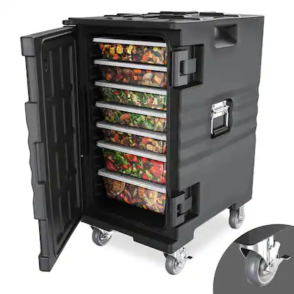 Front. Winado - 109 QT Insulated Food Pan Carrier, Large Capacity Hot Box Food Warmer with Lockable Wheels & Double Buckles for Canteen - Black.