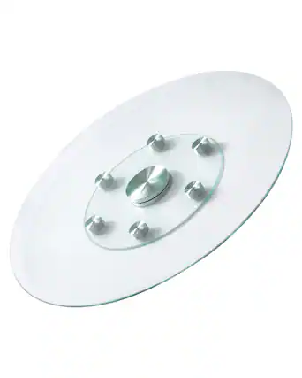 Front. VEVOR - 30 in Glass Lazy Susan Turntable, Tempered Glass Dining Table Centerpiece with 6 Rotating Wheels, 360° Spin Tabletop - Transparent.