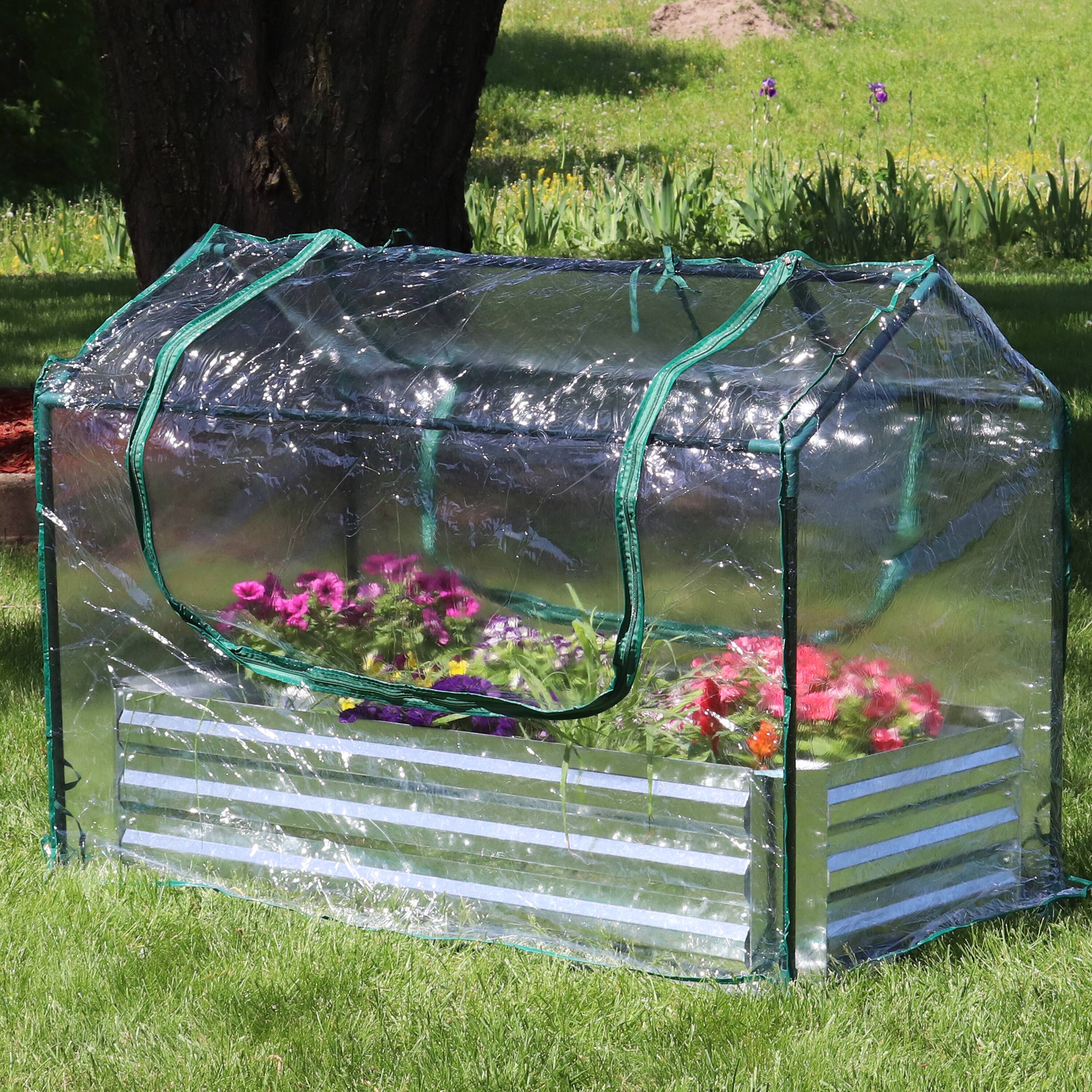 Alt View 1. Sunnydaze - Galvanized Steel Raised Bed with Greenhouse - 4 ft x 2 ft - Clear.