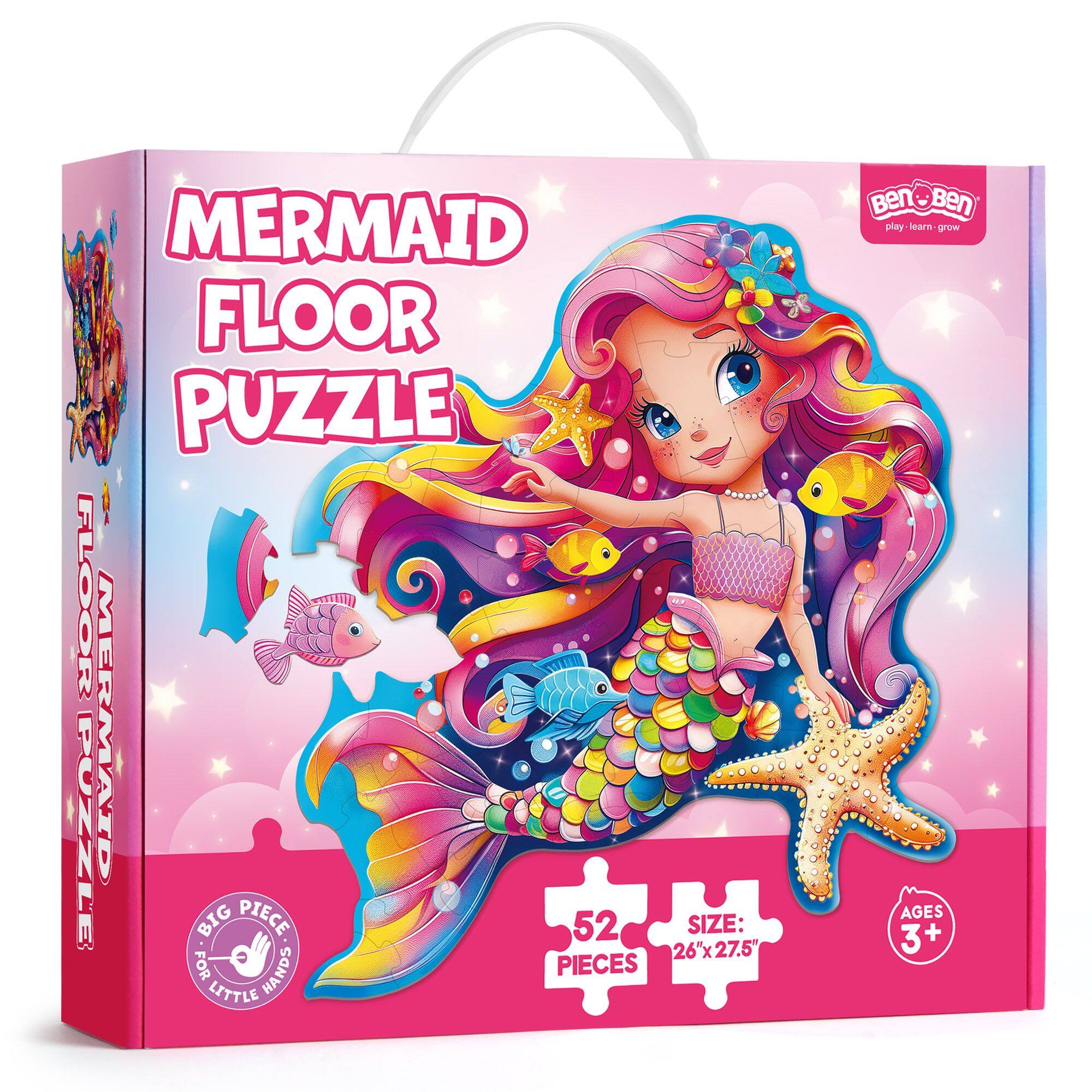 BenBen - Puzzles for Kids 3-8, Large 52 Piece Mermaid Floor Puzzles for Toddlers Girls Boys