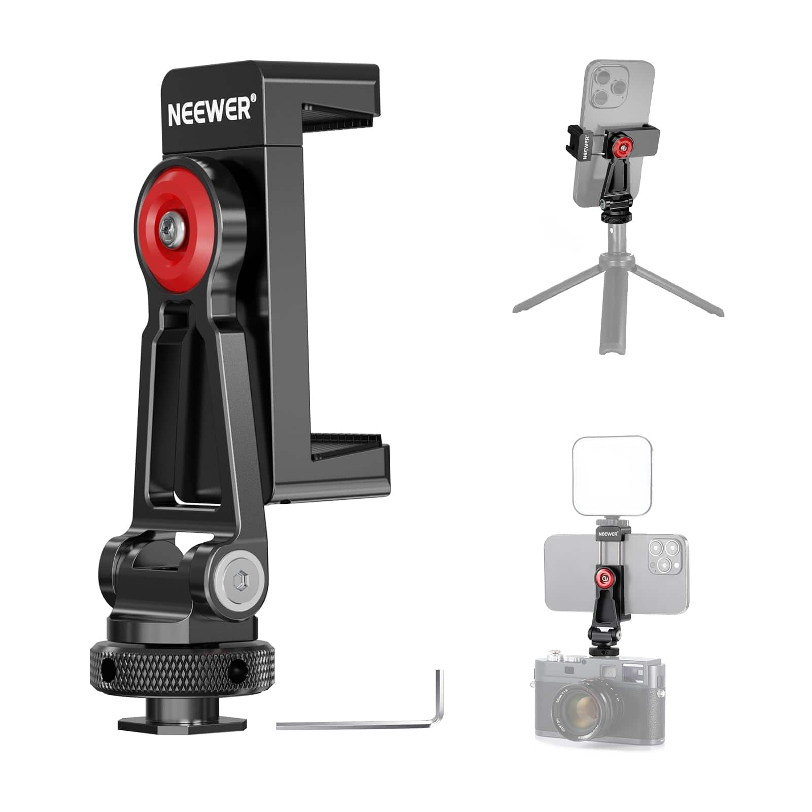 Neewer - Universal Metal Phone Mount with Cold Shoes - Adjustable Joint Holder for Phone & Camera Cage - Black