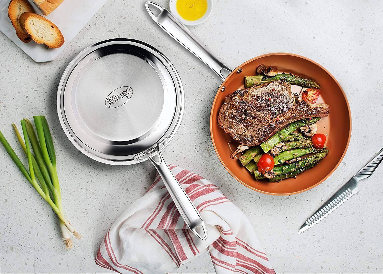 Alt View 5. Gotham Steel - Gotham Steel 10'' and 11'' Stainless Steel 2 Piece Fry Pan Set with Stay Cool Handle - Silver.