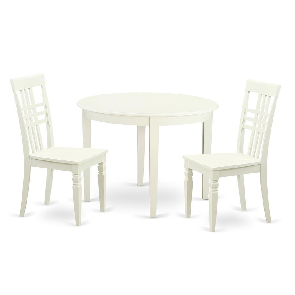 Left. East West Furniture - 3 PC small Kitchen Table set with a Boston Dining Table and 2 Kitchen Chairs in Linen White - Linen White.