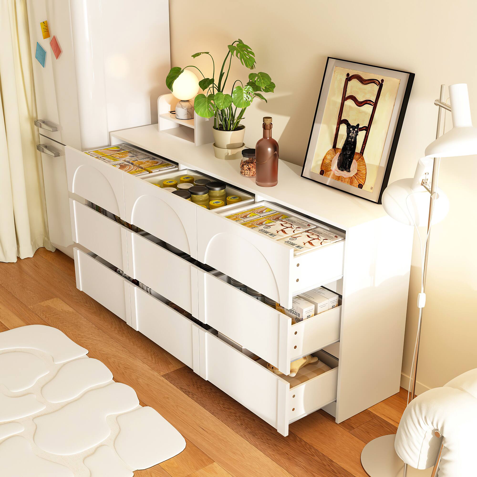 Alt View 5. Famapy - Famapy Horizontal Dresser with Arched - Front Drawers & Ample Storage - White.