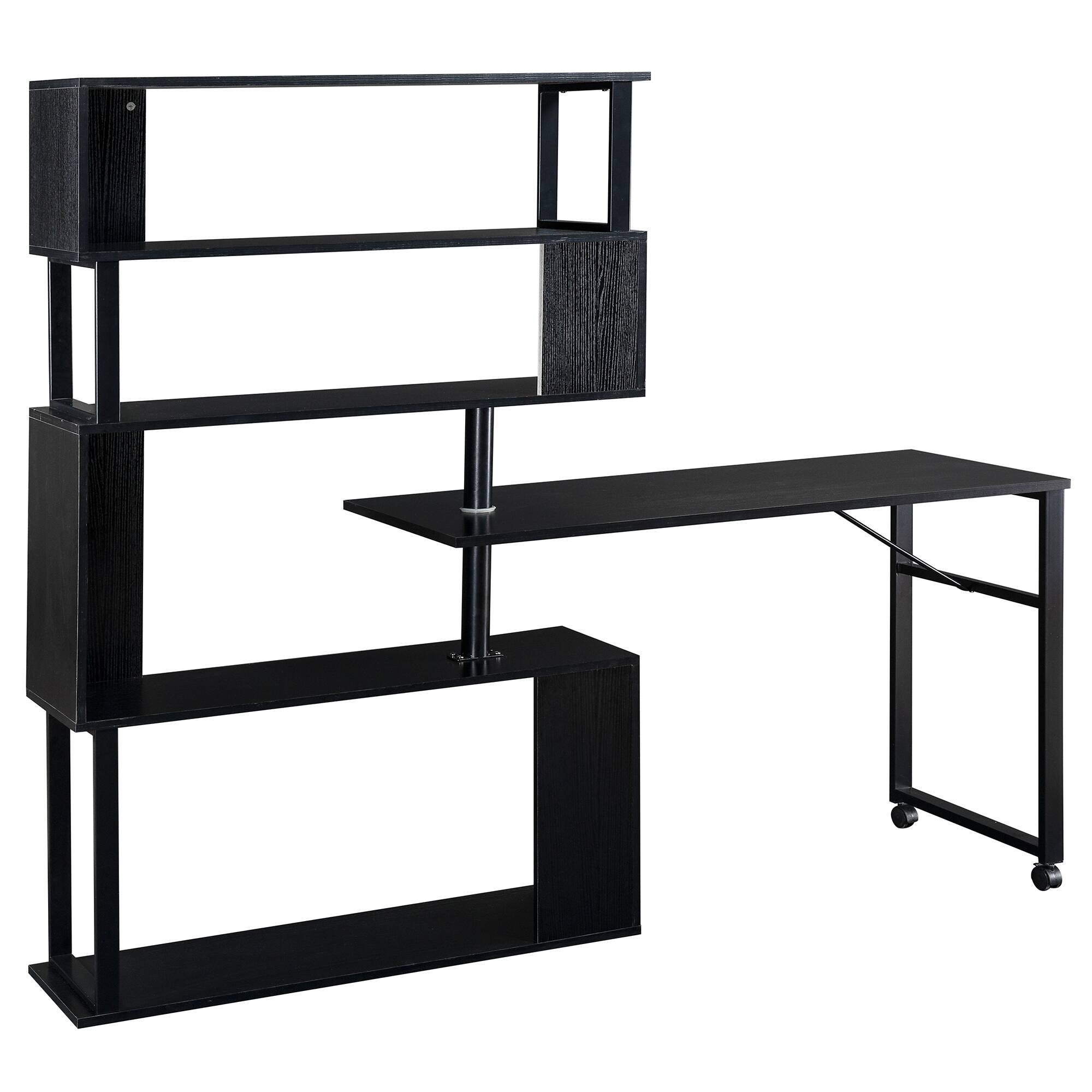 Alt View 10. Tiramisubest - Home Office Computer Desk,L-Shaped Corner Table,Rotating Computer Table with 5-Tier Bookshelf,Lockable Casters (Black) - Black.