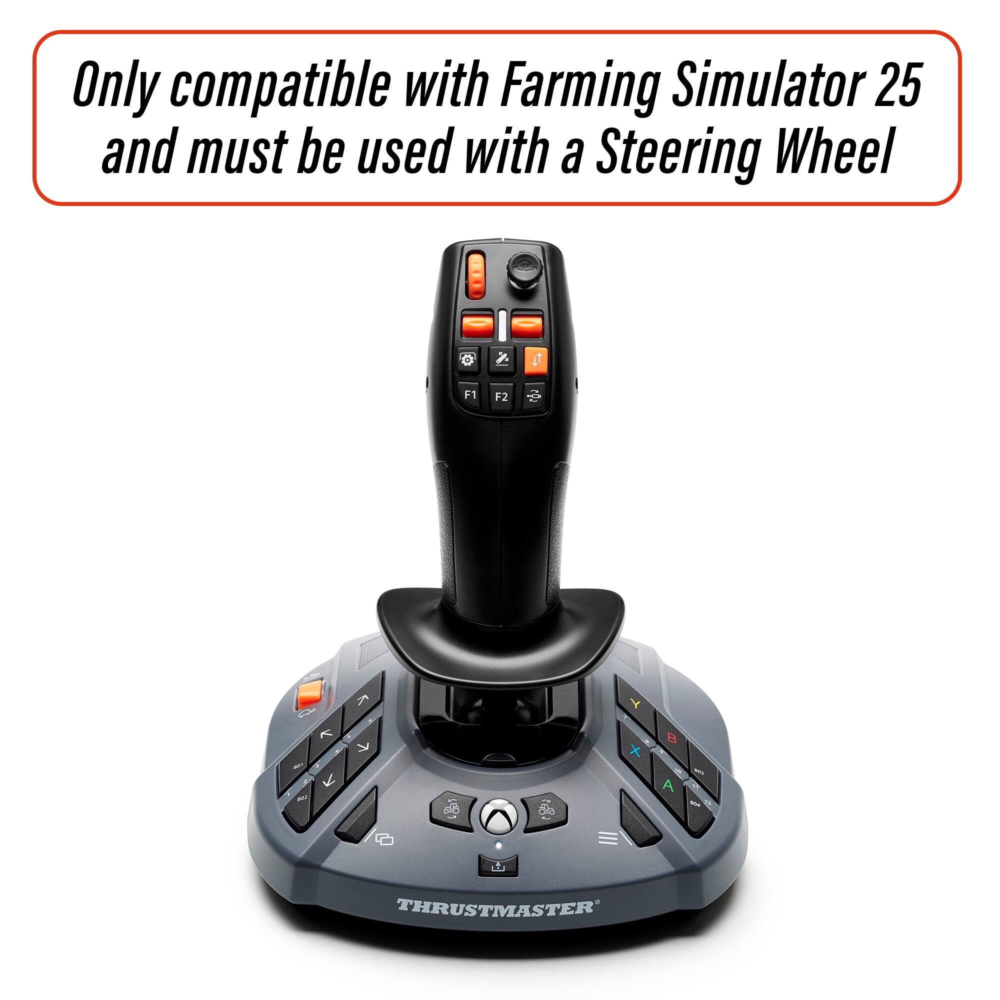The text on the image reads: "Only compatible with Farming Simulator 25 and must be used with a Steering Wheel."