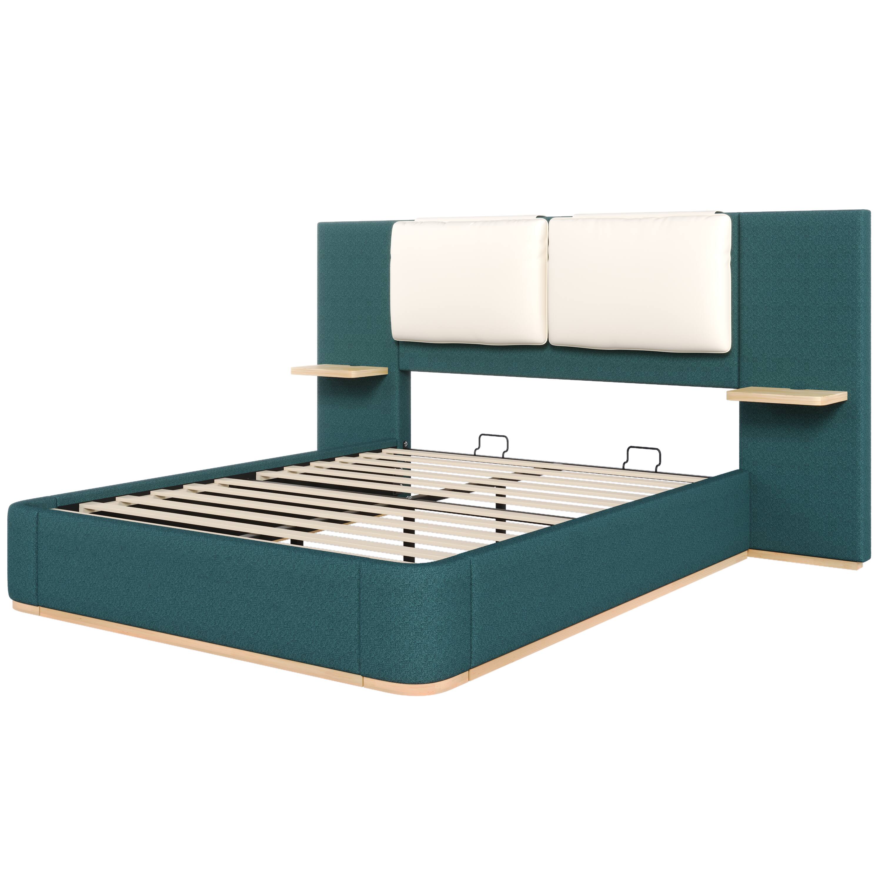 Left. Whisen - Queen Size Upholstered Platform Bed with Panel and Anti-Collision Soft Rounded Corners for Bedroom - Green.