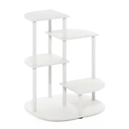 Front. Furinno - Celuka 4-Tier Indoor Outdoor Potted Plant Stand Holder for Multiple Plants - White/Virgin White.