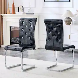 Loheer - Vintage Alligator Texture Dining Chairs Set of 2 3.3ft H - Black