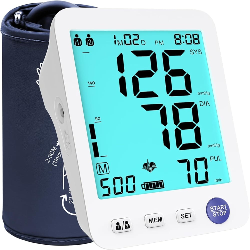 RTMB - Automatic Upper Arm Blood Pressure Monitor with Large Cuff, Backlit Display - Blue