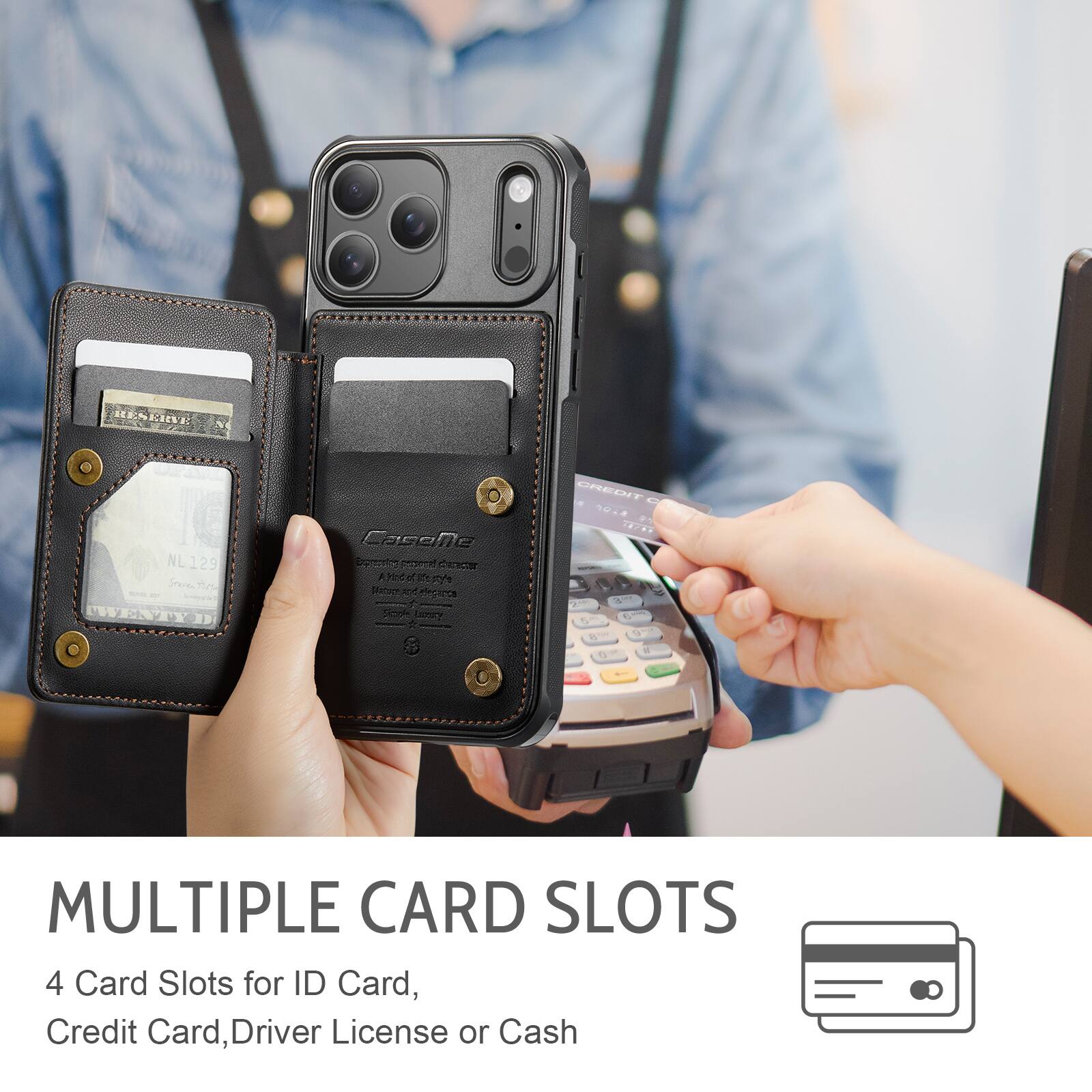 HENEICR NL129 NL reved T Aora WENYD  
Casene m nino_rnc e  
Hne of p nothin_to_nscribe  
- dec Ca o Adaa FREUIT 0.8  
2 4 1s  
MULTIPLE CARD SLOTS  
4 Card Slots for ID Card, Credit Card, Driver License or Cash
