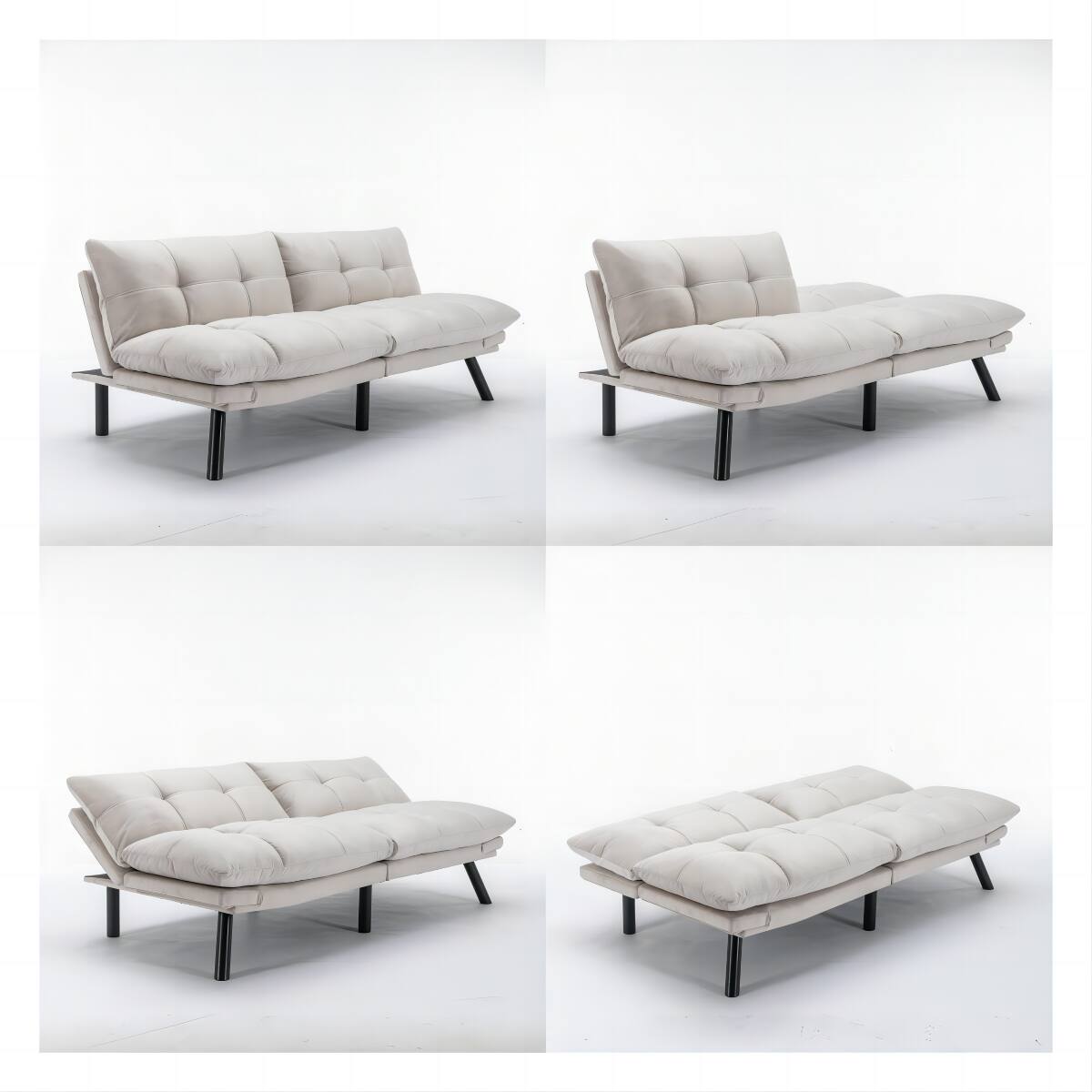 Left. Tiramisubest - Convertible Foldable Modern Sofa Bed,Futon Lazy Sofa Bed,Comfy Small Couch for Living Room and Bedroom,Cream - Cream.