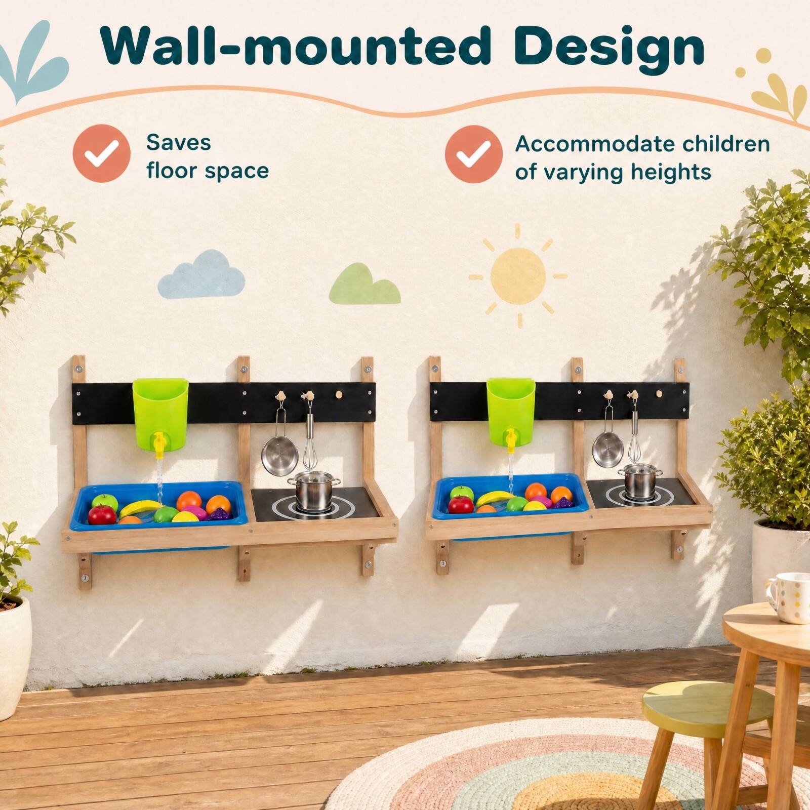 Wall-mounted Design  
Saves floor space  
Accommodate children of varying heights