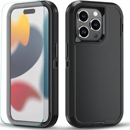 Kitcheniva - Heavy Duty Shockproof Phone Cover With Tempered Glass For iPhone 14 - Black