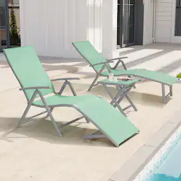 Crestlive Products - Outdoor Aluminum Adjustable Folding Chaise Lounge Chairs and Foldable Side Table - Green