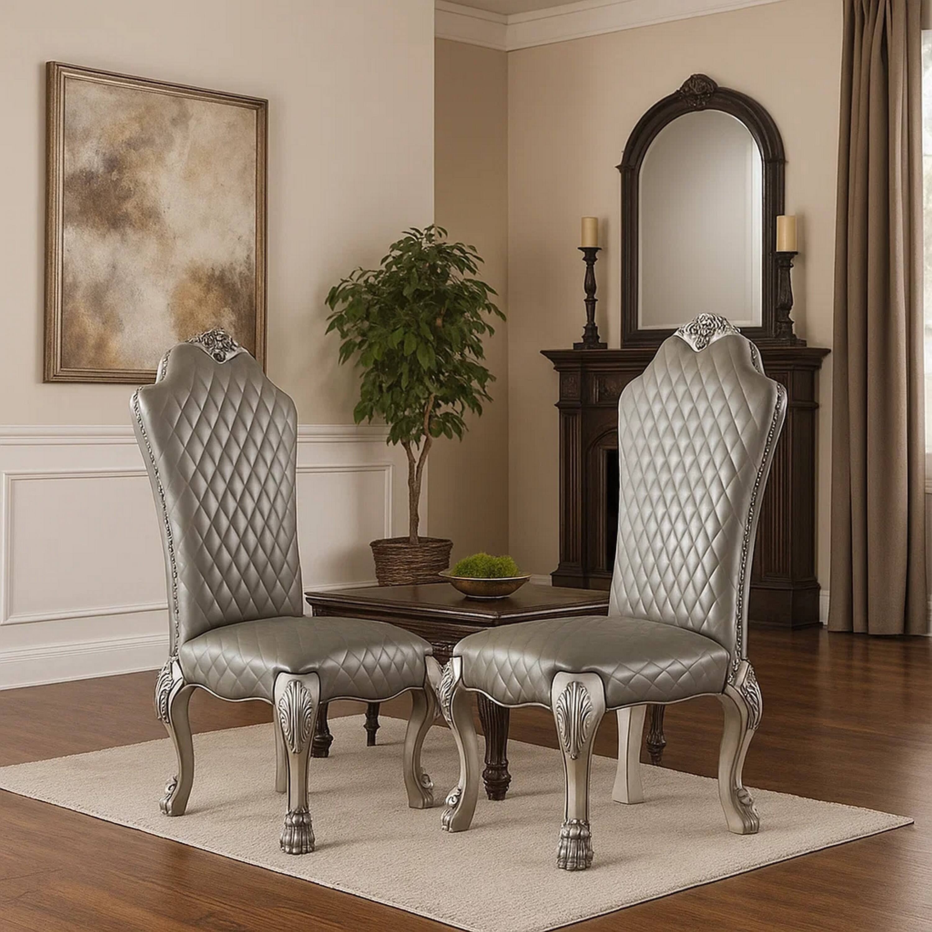 Alt View 6. Manhattan Lane - Leatherette Side Chair with High Back and Claw Legs, Set of 2 - White.
