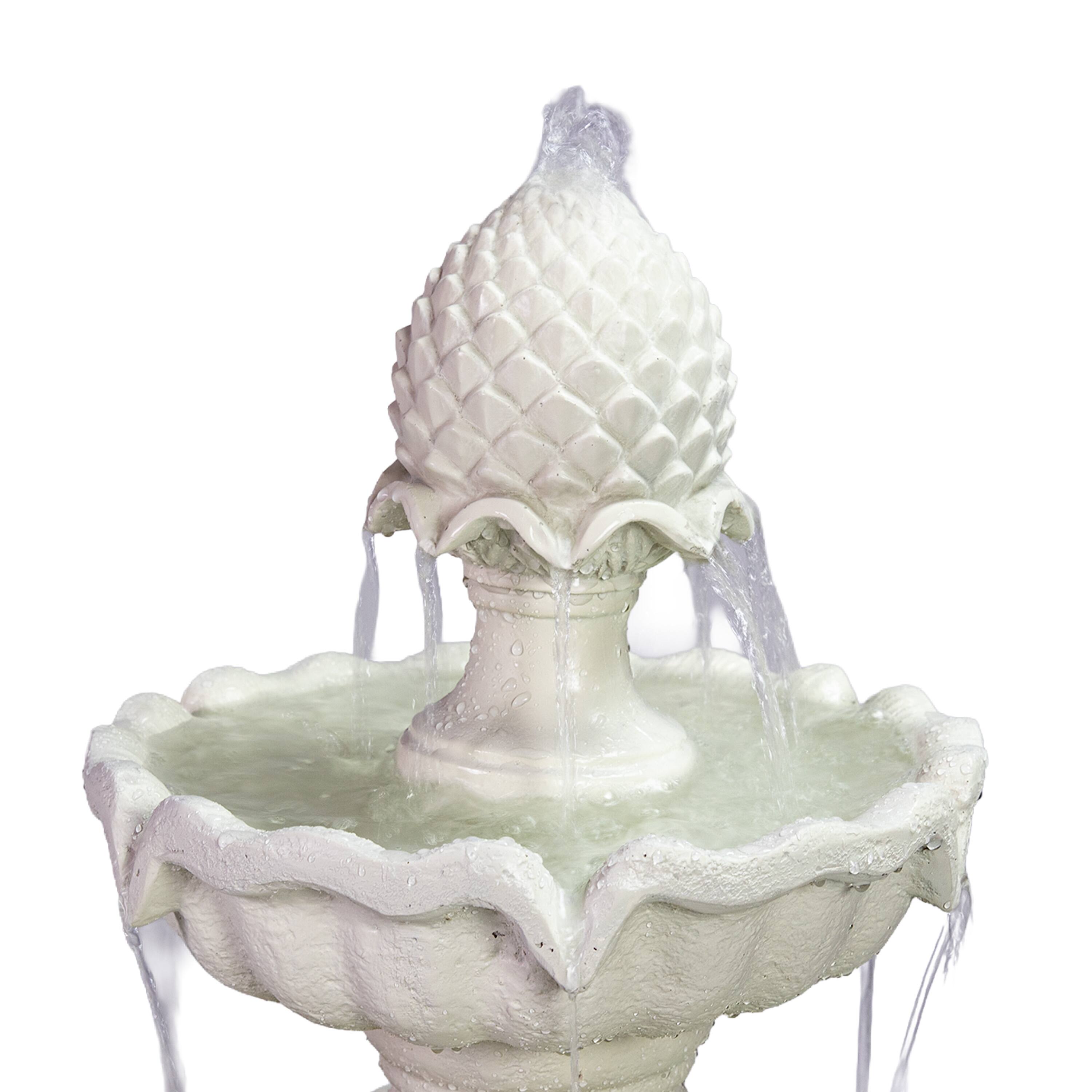 Alt View 9. Sunnydaze - 51" 3-Tier Large Outdoor Water Fountain, Pineapple Top, Off White - White.