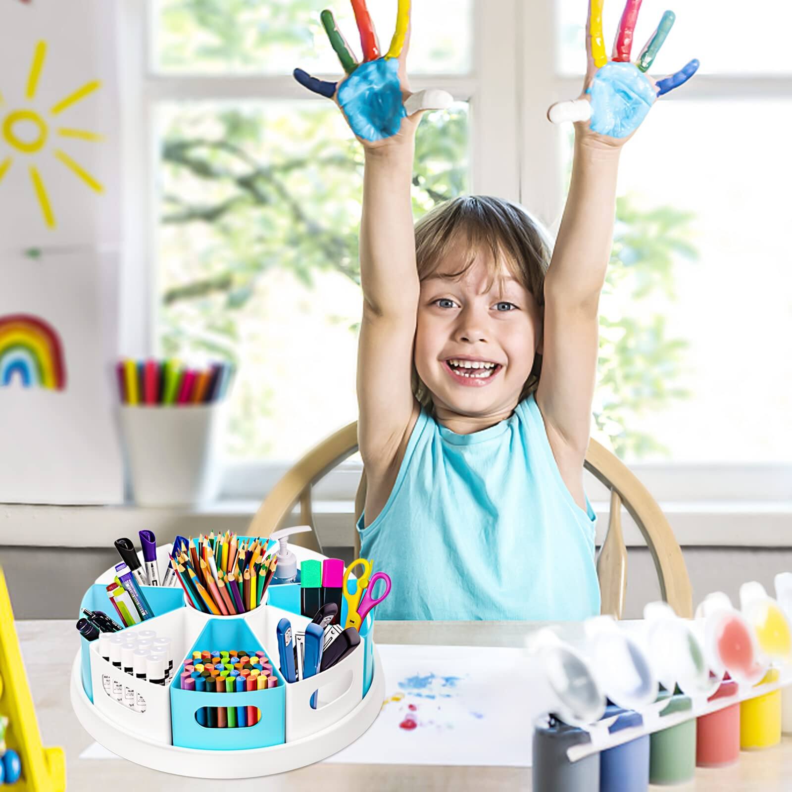 Alt View 6. Dapper Styles - 360rotating Desk Organizers Homeschool Office Organization And Storage Art Supplies Organizers- 12" Lazy Su... - White,blue.