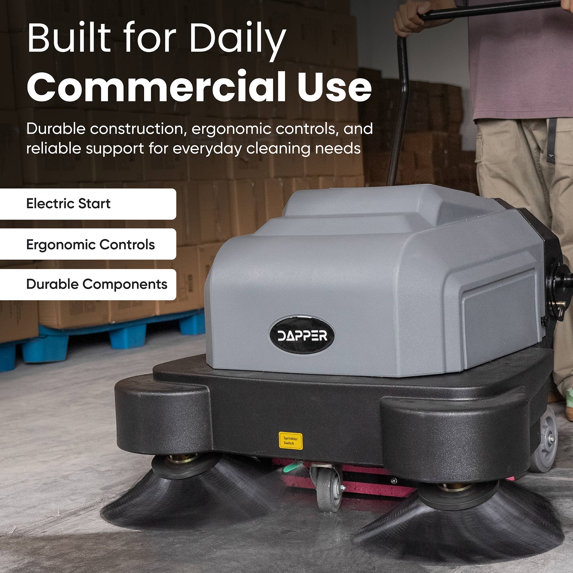 Built for Daily Commercial Use

Durable construction, ergonomic controls, and reliable support for everyday cleaning needs

- Electric Start
- Ergonomic Controls
- Durable Components

DAPPER