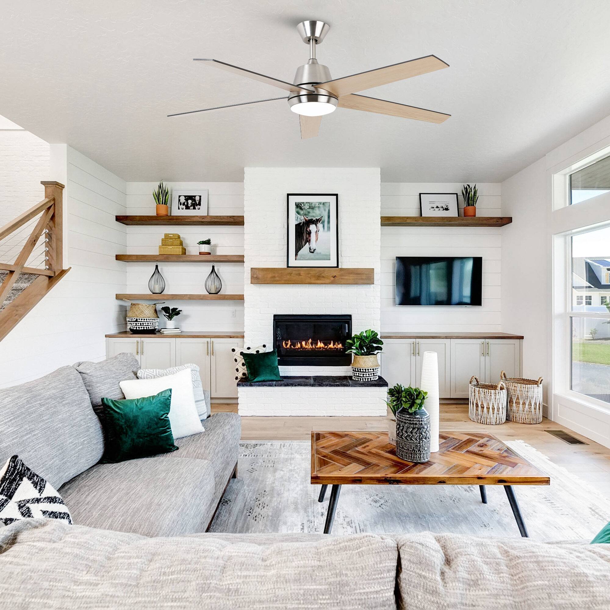 Left. Vaczon - 52" Modern Nickel Smart LED Ceiling Fan with Remote and App Control - Nickel.