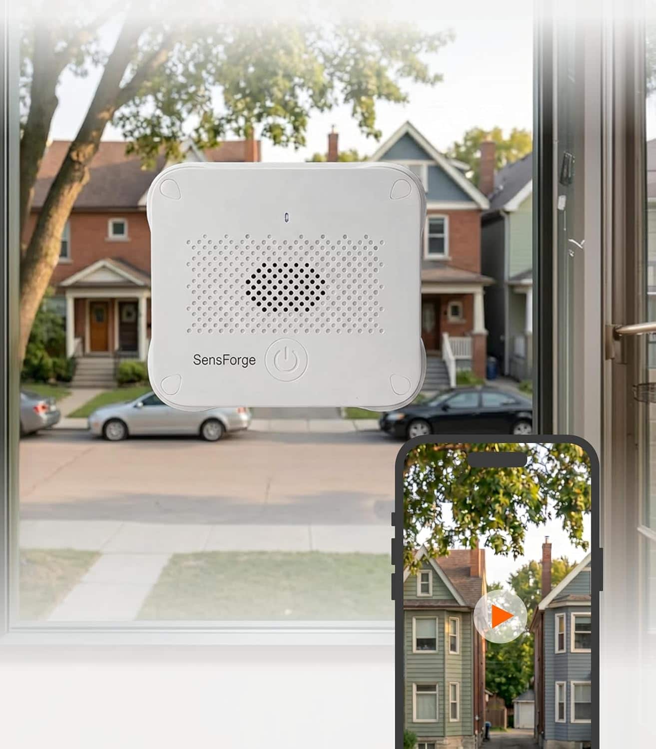 Sensforge - Wireless Indoor Window Security Camera, 1080P HD, Dual-Band WiFi, AI Human, Vehicle & Animal Detection
