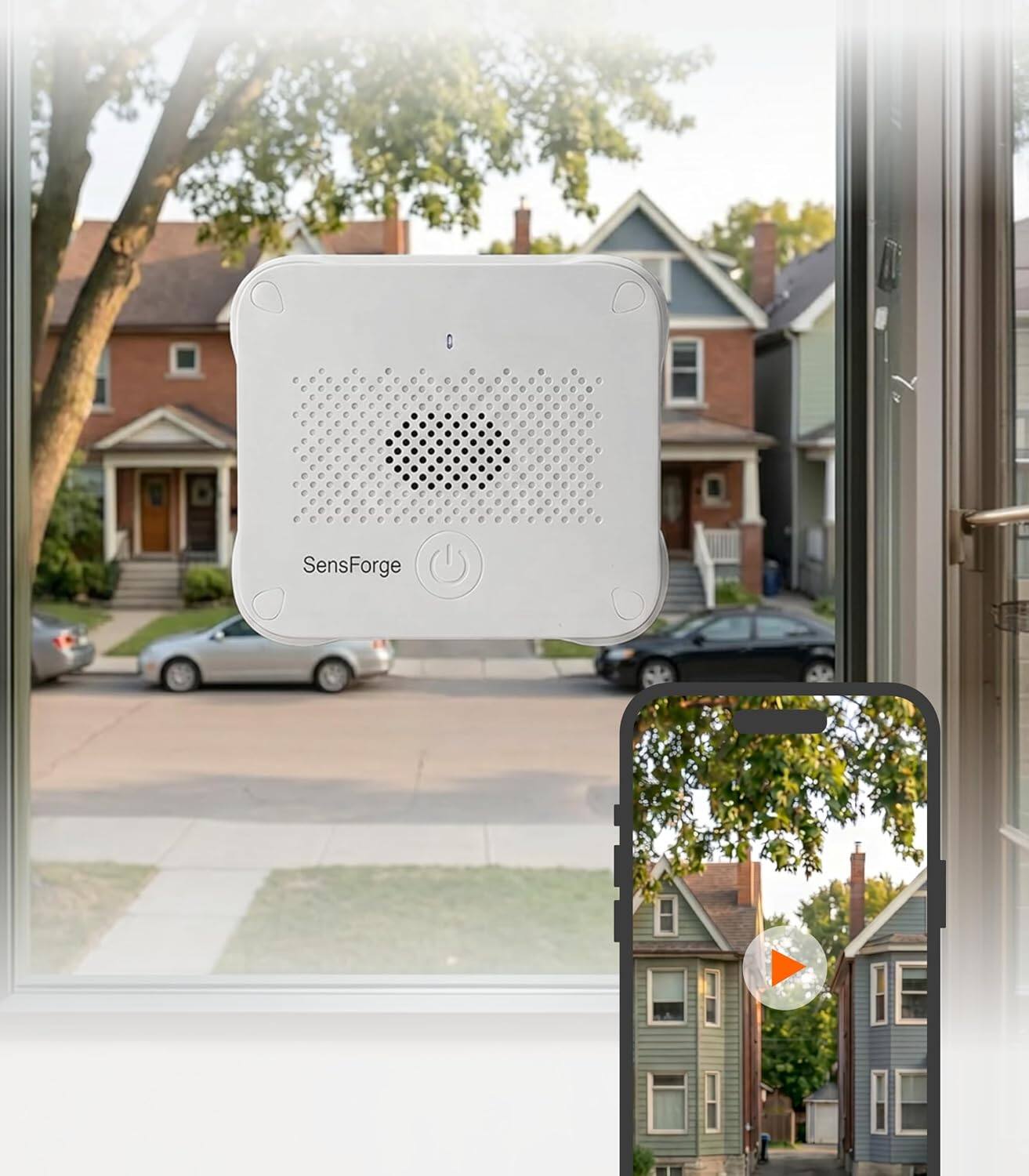 Front. Sensforge - SensForge Wireless Indoor Window Security Camera, 1080P HD, Dual-Band WiFi, AI Human, Vehicle & Animal Detection.