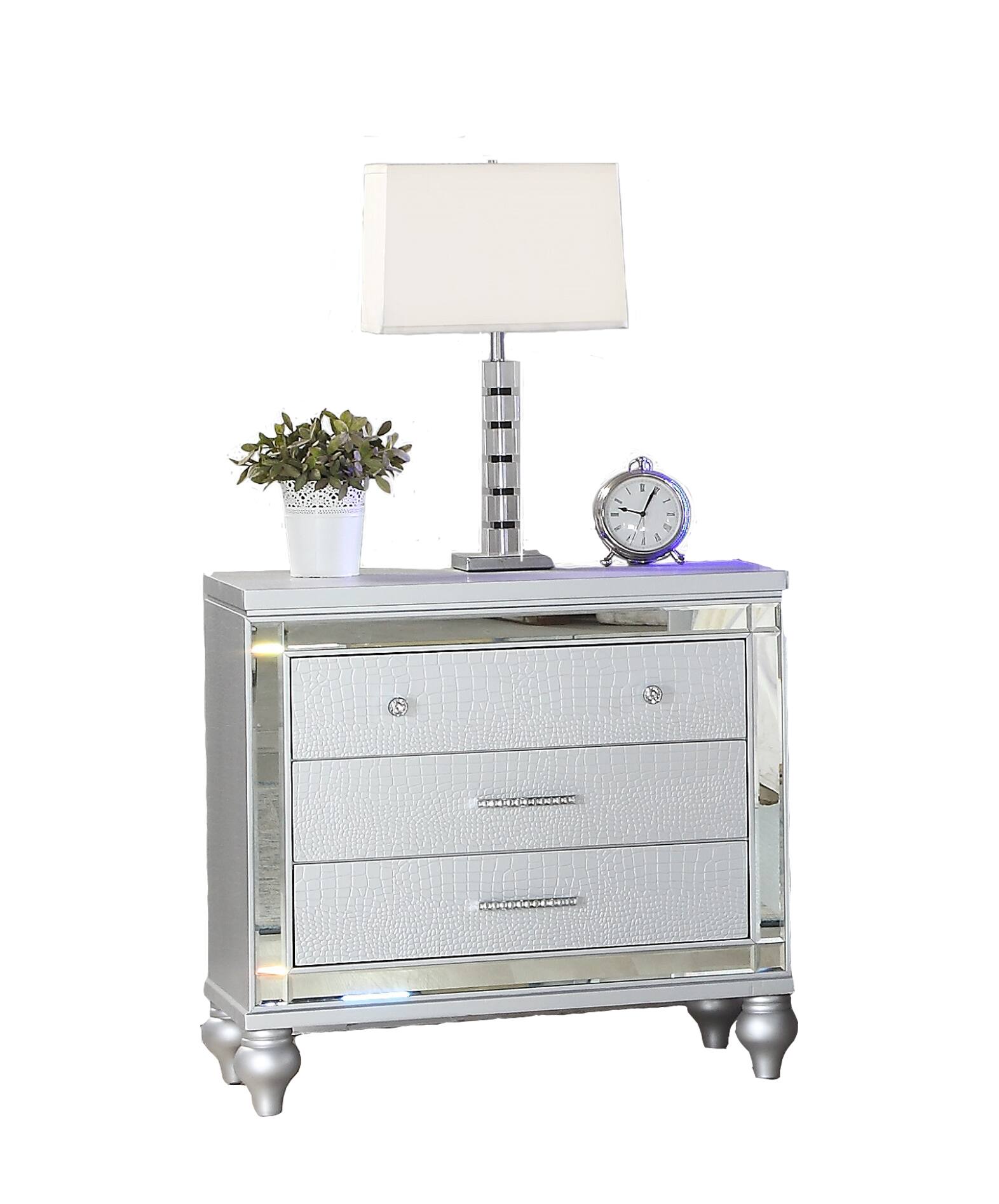 Back. Tiramisubest - Silver Modern Style Mirror Framed 3-Drawer Nightstand with Wood - Silver.