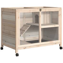 Pawhut - Rabbit Hutch with Wheels, Desk and Side Table Sized, Wooden, Waterproof, Removable Tray, Openable Roof