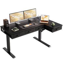 AODK - L Shaped Electric Standing Desk with Drawers, Height Adjustable Sit Stand Computer Table with Power Outlets - White