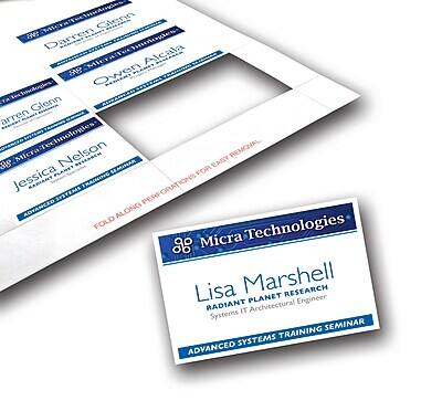Sure, here is the corrected and grouped text:

**Business Cards:**

1. **Darren Glenn**
   - Micra Technologies
   - IT Architectural Engineer
   - Advanced Systems Training Seminar

2. **Owen Alcala**
   - Micra Technologies
   - IT Architectural Engineer
   - Advanced Systems Training Seminar

3. **Jessica Nelson**
   - Micra Technologies
   - IT Architectural Engineer
   - Advanced Systems Training Seminar

4. **Lisa Marshall**
   - Micra Technologies
   - Radiant Planet Research
   - IT Architectural Engineer
   - Advanced Systems Training Seminar

**Text on the Cards:**

- "FOLD ALONG DOTTED LINE FOR EASY TRASHING"
- "Micra Technologies"
- "ADVANCED SYSTEMS TRAINING SEMINAR"