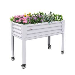 A Anleolife - Metal Rectangular Raised Garden Bed Elevated Planter Box with Legs for Vegetables (48 in. L x 24 in. W x 35 in. H) - White
