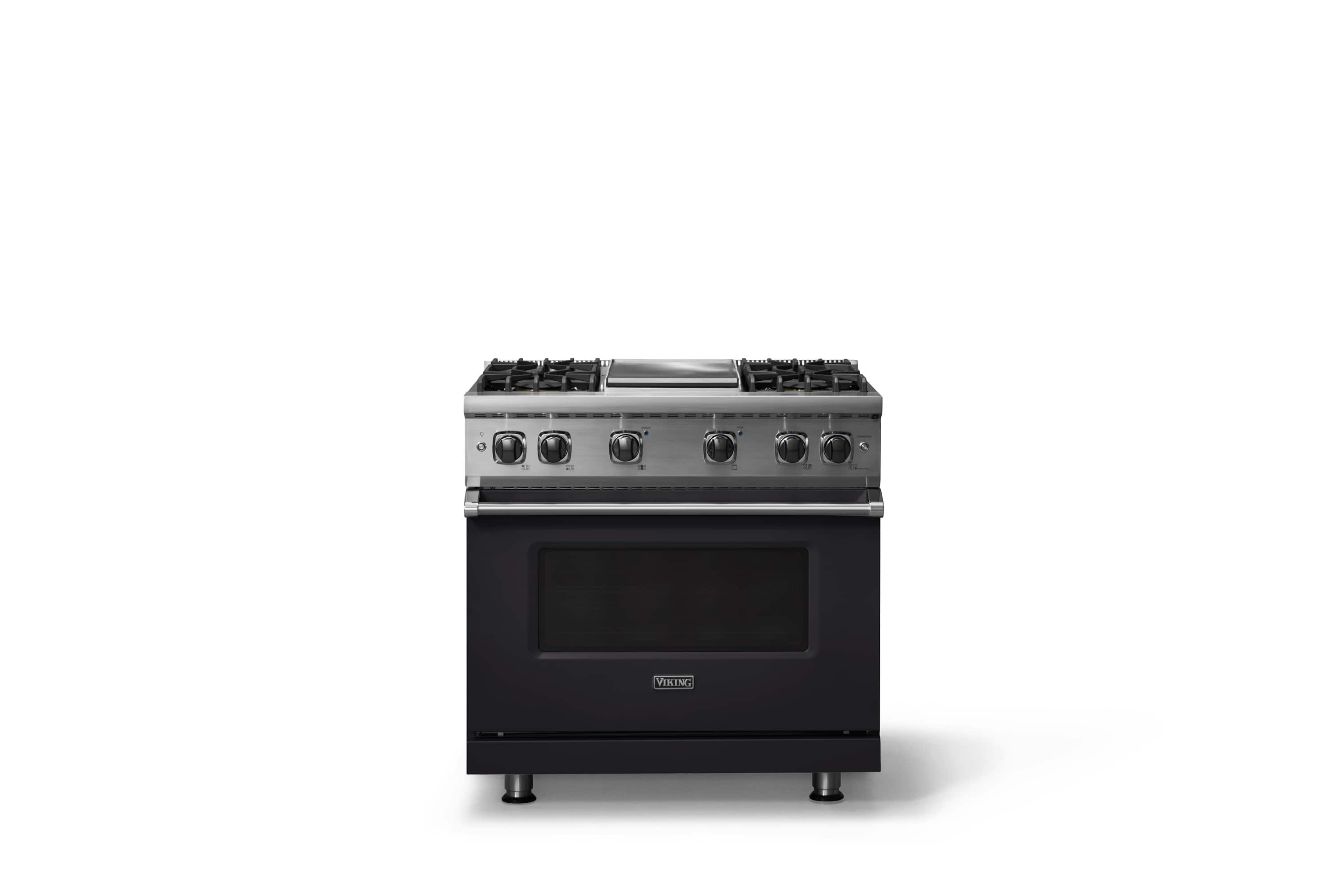 Front. Viking - 5.1 Cu. Ft. 36"W Freestanding LP Gas Sealed 4 Burner Range with Griddle - Onyx.