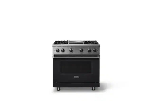 Front. Viking - 5.1 Cu. Ft. 36"W Freestanding Gas Sealed 4 Burner Range with Griddle - Onyx.